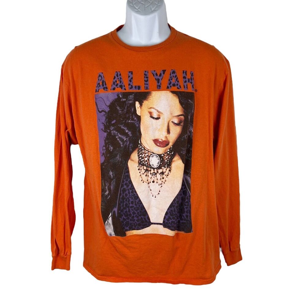 Aaliyah Shirt Adult Large Orange Long Sleeve Pullover Graphic Music Tee